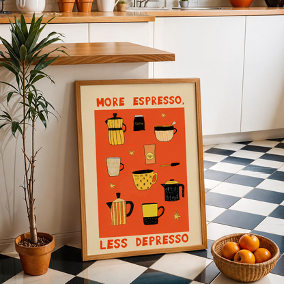 More espresso, less depresso poster